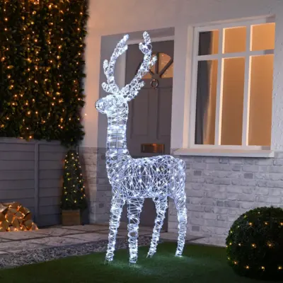 1.5m White Faux Rattan Christmas Stag Lit with 400 White LEDs