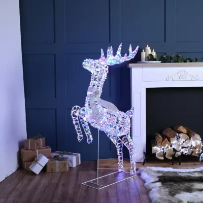 116cm Lit Iridescent Rainbow Twist Christmas Reindeer with 720 Micro Multi Coloured LEDs