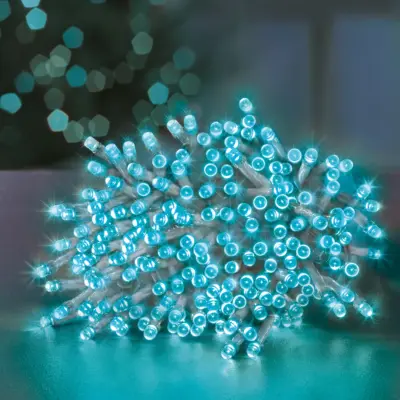 200 Turquoise Supabrights Multi Action LED String Lights on Clear Cable with Timer