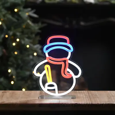 24cm Snowman with Shovel Christmas Neon Flex Silhouette