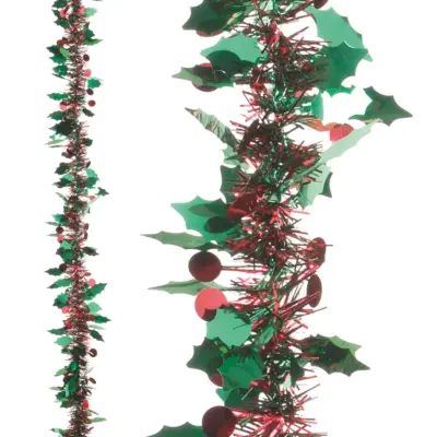 2m Green Holly and Red Berry Luxury Christmas Tinsel