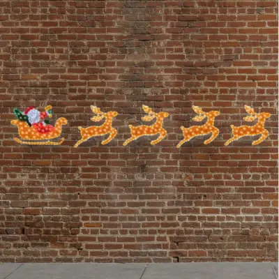 3.8m Giant Tinsel Motif LED Lit Santa with Sleigh and 4 Reindeer