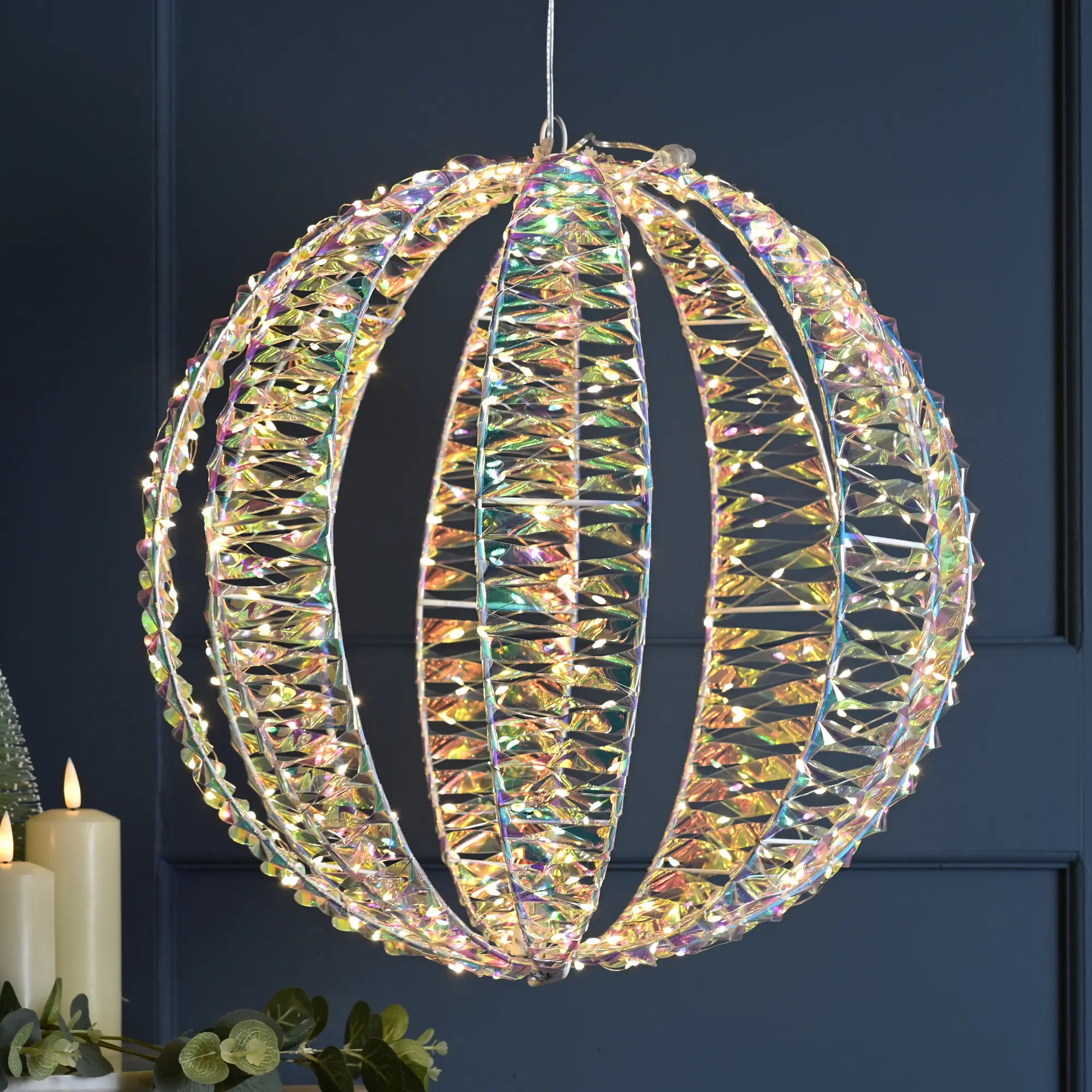 30cm LED Open Iridescent Sphere with 300 Multi Action Warm White LEDs