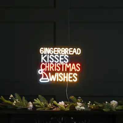 34cm Neon Flex Lit Gingerbread Wishes Christmas Sign