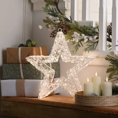 38cm Clear Beaded Star Lit with 400 Warm White Micro LEDs