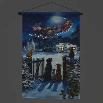 40cm Cats and Dogs Watching Santa Christmas Scene Hanging Wall Tapestry