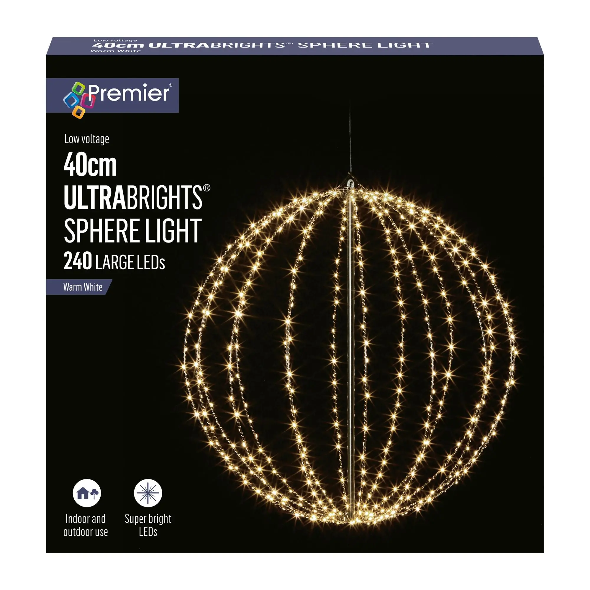 40cm Warm White Metal Sparkling Sphere Frame 224 White LEDs