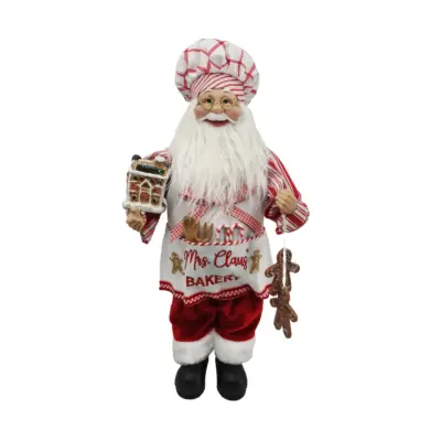 45cm Standing Christmas Santa in Mrs Claus Bakery Uniform