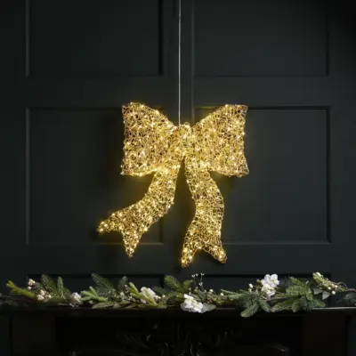 57cm Gold Spiral Twirl Christmas Bow with 400 Warm White LEDs