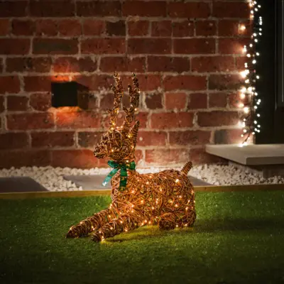 58cm Lying Rattan Reindeer with 120 Warm White LEDs