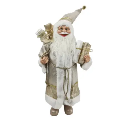 60cm Champagne and Gold Christmas Standing Santa with Present Sack