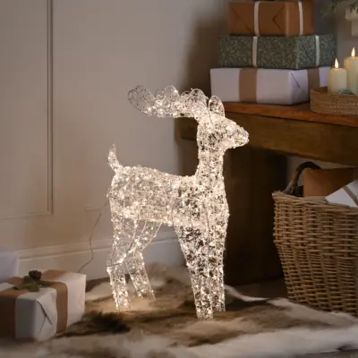 60cm Lit Clear Beaded Christmas Reindeer with 500 Warm White Micro LEDs