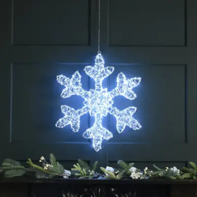60cm Lit Silver Christmas Snowflake with 1440 White Micro LEDs