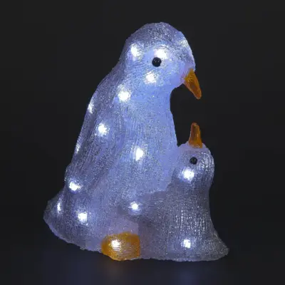 60cm Mother and Chick Penguin LED Lit Christmas Acrylic