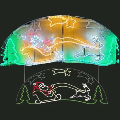 6ft Santa with Sleigh Reindeer and Shooting Stars Animated Christmas Neon Rope Light Display