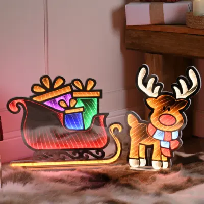 75cm Infinity Presents in Sleigh with Reindeer Christmas Light