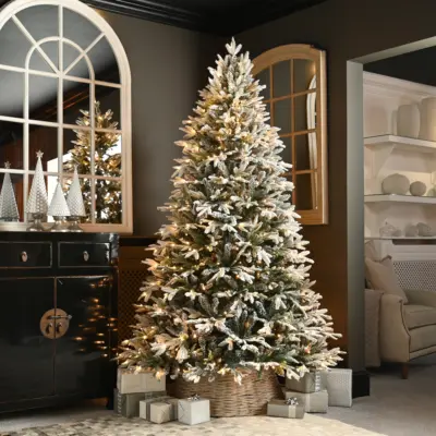 7ft Pre Lit Deluxe Grays Peak Flocked Pine Artificial Christmas Tree with 610 Warm White LEDs