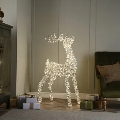 80cm Lit Silver Spiral Twirl Christmas Reindeer with 600 Warm White LEDs