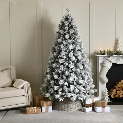 8ft Bishop Pine with Pinecones Snow Flocked Christmas Tree
