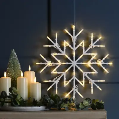Battery Operated Static and Flashing Christmas Snowflake with 50 Warm White LEDs