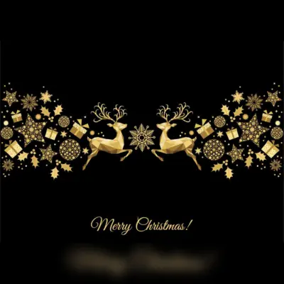Black Back-Drop with Gold Reindeer & Merry Christmas Writing Printed Outdoor PVC Banner 2.4m x 4m