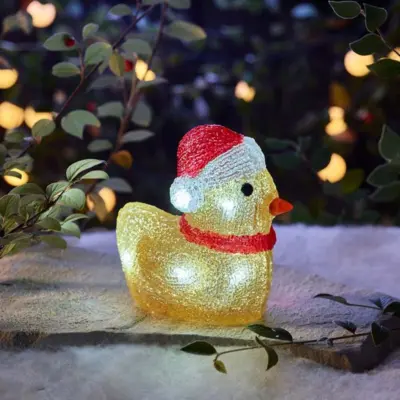Cute Inlit Acrylic Christmas Duck with Santa Hat