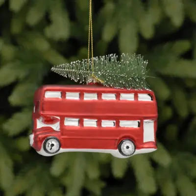 Glass London Bus Christmas Tree Decoration