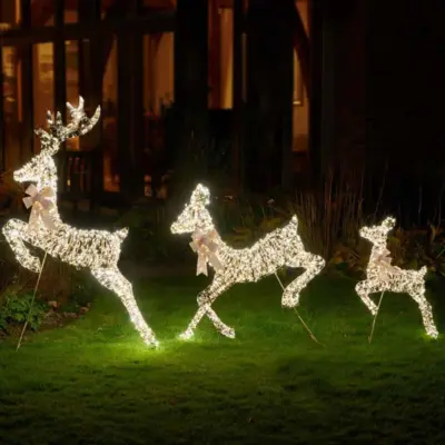 Set of 3 Gold Twist Leaping Deer Family Warm White LED Christmas Silhouette