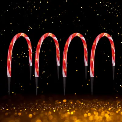 Set of 4 Red and White Candy Cane Archway Path Lights