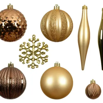 Set of 46 Gold Shatterproof Christmas Tree Baubles with Hangers