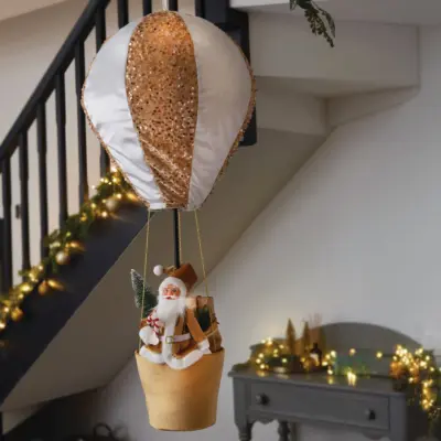 Three Kings White & Gold Santa's Hot Air Balloon Hanging Christmas Decoration