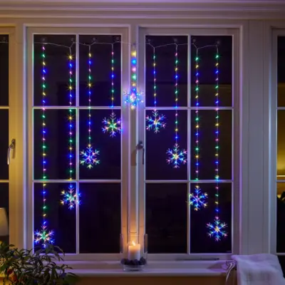 1.2m x 1.2m Multi Coloured Snowflake Curtain Light with 339 LEDs