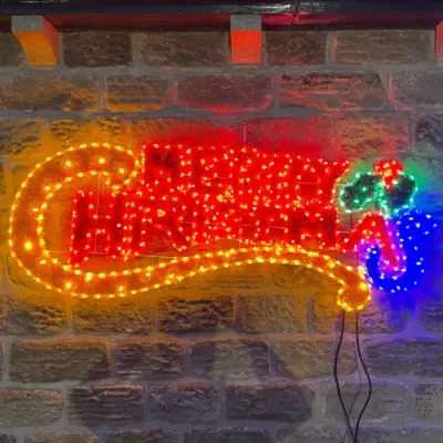 1.45m Large Merry Christmas Tinsel Silhouette Motif Rope Light