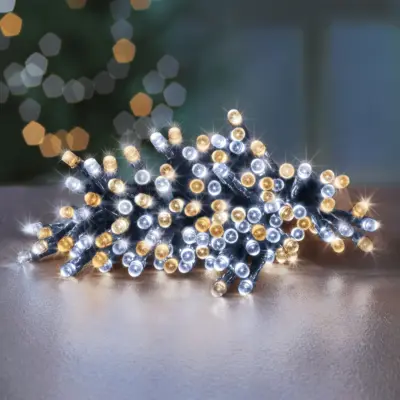 100 White & Warm White Multi Action Battery Powered LED Lights with Timer