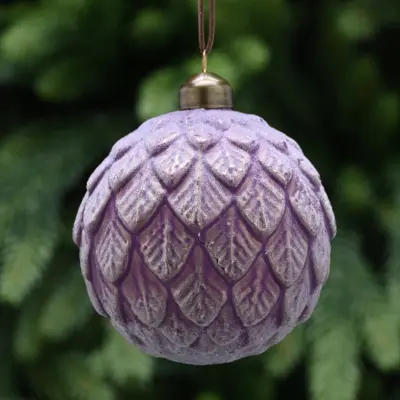 10cm Lavender Leaves Glass Bauble Tree Decoration