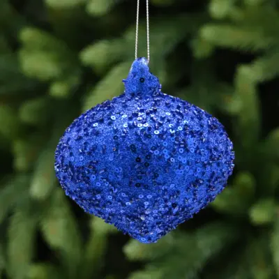 10cm Matt Navy Glass Onion with Sequins Christmas Tree Decoration