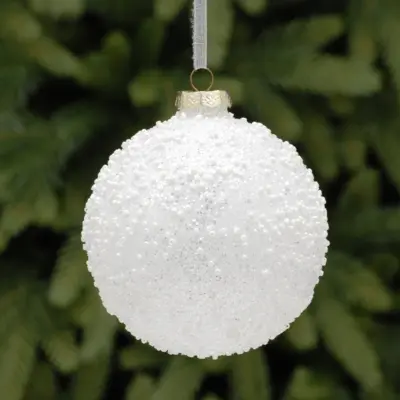 10cm White Beaded Glass Bauble Tree Decoration