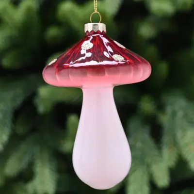 14cm Red and White Glass Mushroom Tree Decoration