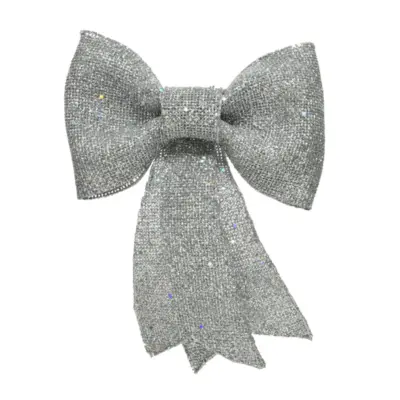 14cm Small Silver Glitter Bow Christmas Tree Decoration