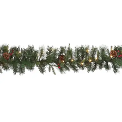 2.75m Cranberry and Pine Cones Luxury Pre Lit Christmas Garland