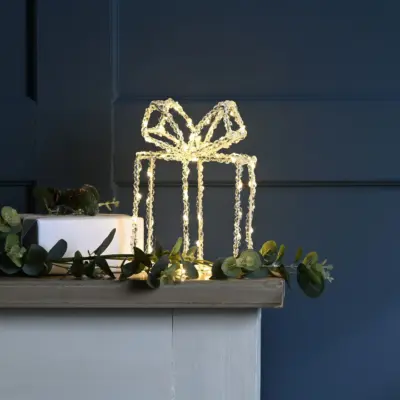 22cm Acrylic Christmas Present with 80 Warm White LEDs