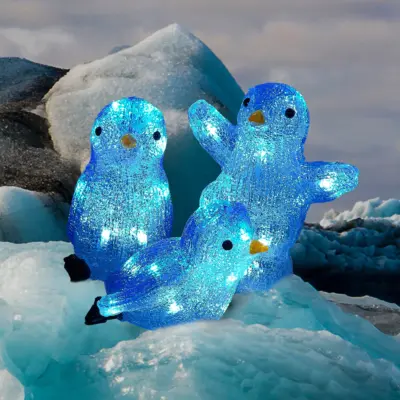 25cm Set of 3 Playful Penguins LED Lit Christmas Acrylic