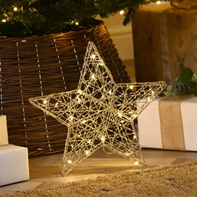 30cm Gold Shimmer Christmas Star with 30 Warm White Micro LEDs
