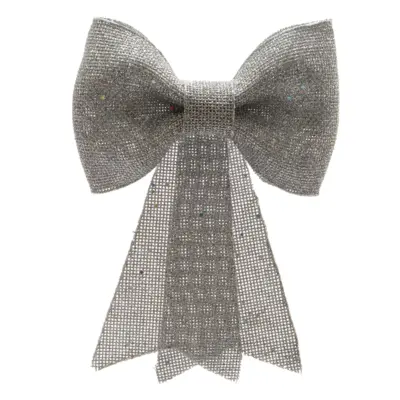 30cm Large Silver Glitter Bow Christmas Tree Decoration