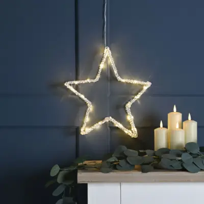 31cm Lit Acrylic Christmas Star with 50 Warm White LEDs