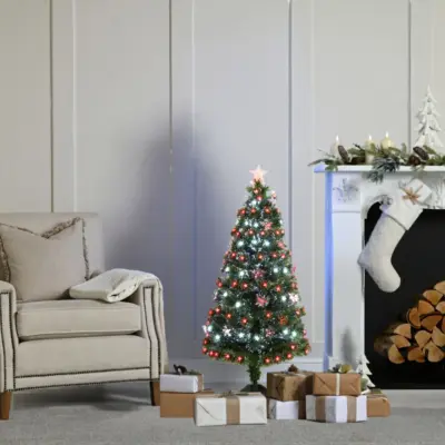 3ft Green Fibre Optic Christmas Tree with Red and White Stars LEDs