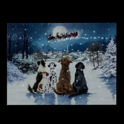 40cm Christmas Dogs Fibre Optic Lit Wall Canvas