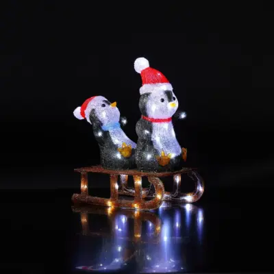 40cm Penguins On Sleigh LED Christmas Acrylic