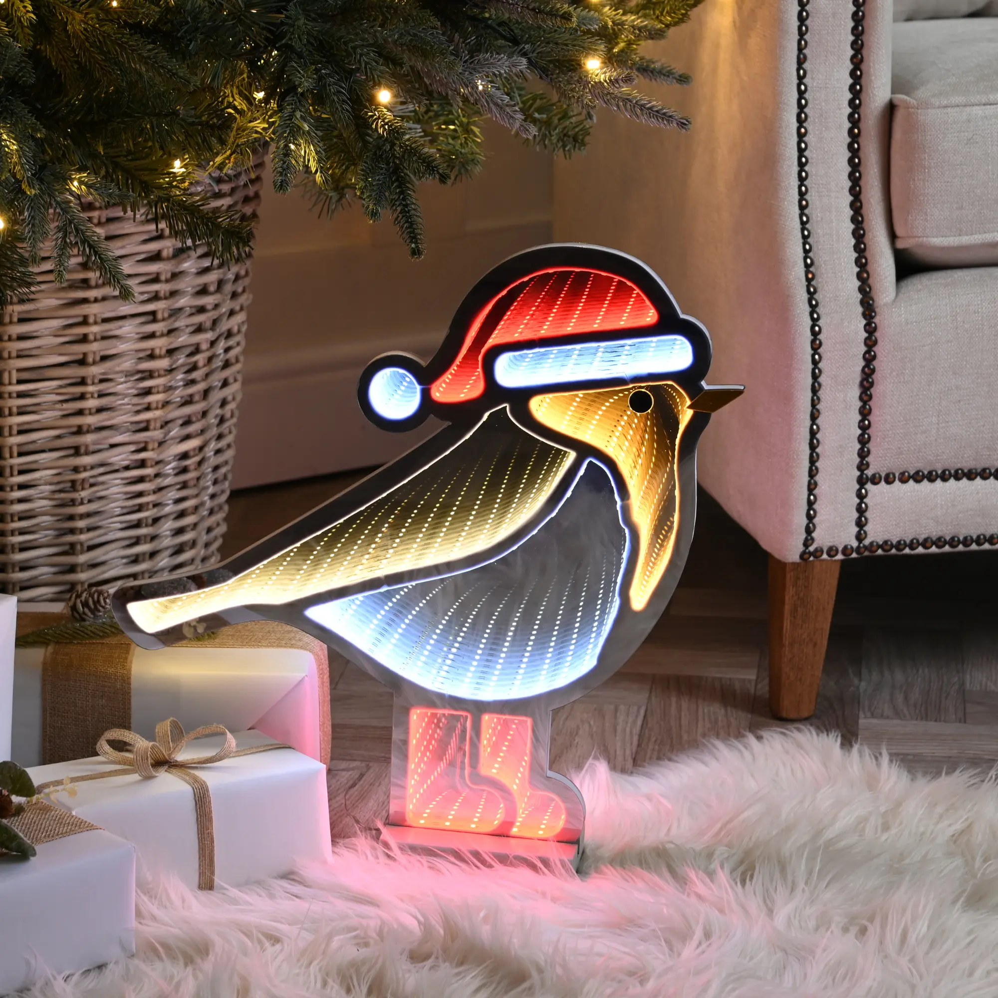 40cm Red Robin Christmas Infinity Light