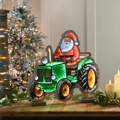 40cm Santa on Green Tractor Christmas Infinity Light